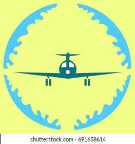  icon landing plane in the clouds around isolated.