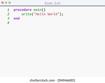 Icon language Hello World program sample in editor window