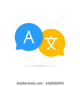 Icon language translation. Chat bubbles translation. Communication, language. Web logo. Vector illustration.