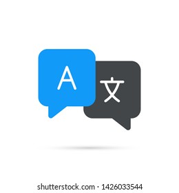 Icon language translation. Chat bubbles translation. Communication, language. Web logo. Vector illustration.