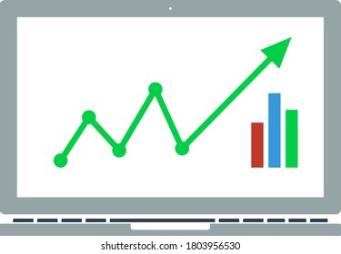 Icon Of Laptop With Chart. Flat Color Design. Vector Illustration.