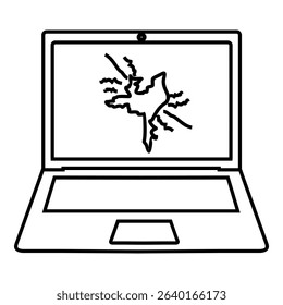 Icon of a laptop with a cracked screen, representing device damage, malfunction, or technical issues.