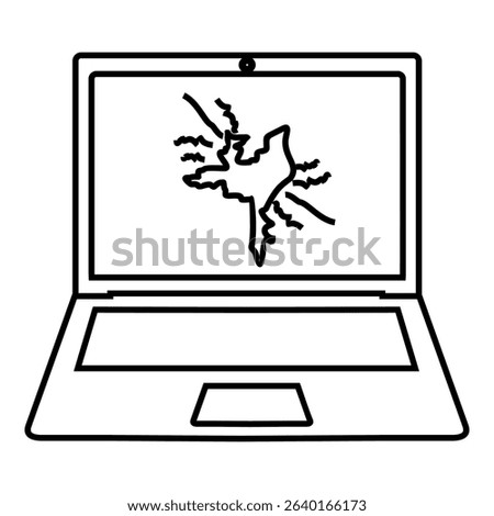 Icon of a laptop with a cracked screen, representing device damage, malfunction, or technical issues.