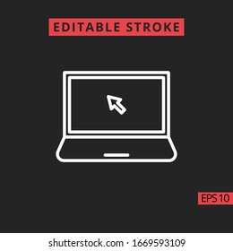 Icon Laptop line, outline vector sign, linear style pictogram isolated on black. Sign or symbol, Editable Stroke.
