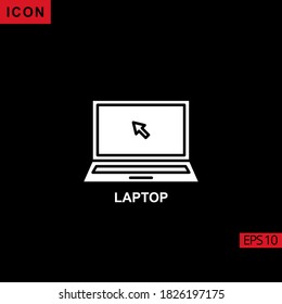 icon laptop on black background. Illustration flat or glyph icon for graphic, print media interfaces and web design.