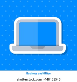 Icon of laptop on blue background in flat style. Sign, symbol, sticker for web design.