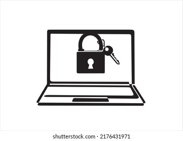 icono de portátil y candado con llave en pantalla como concepto de negocio de la ciberseguridad