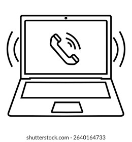 Icon of a laptop showing an incoming phone call, representing online communication or VoIP services.
