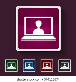 Icon of Laptop with User  on Multicolored Squares. Eps-10.