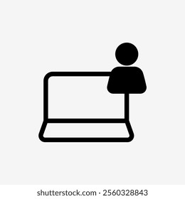 Icon Laptop and user. Technology and system concept, Semi Solid style.