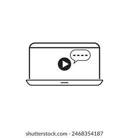 icon of a laptop with video play button and comment on video