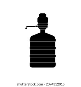 Icono de una botella grande de agua limpia con una bomba de mano sobre un fondo blanco. Imagen vectorial.