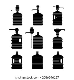 Icon of large bottles for clean water with a hand pump and without a pump on a white background. Vector image.