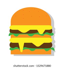Сheeseburger icon. Large cheeseburger with meat, cheese and bun