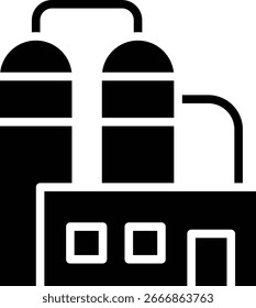 El ícono de un Grande tanque cilíndrico que a menudo se usa para almacenar Grandes cantidades de productos químicos, petróleo, gas u otras materias primas representa la infraestructura que Asistencia a la industria.