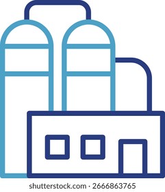El ícono de un Grande tanque cilíndrico que a menudo se usa para almacenar Grandes cantidades de productos químicos, petróleo, gas u otras materias primas representa la infraestructura que Asistencia a la industria.