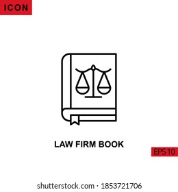 Icon law firm book with scales. Outline, line, lineal or linear vector icon symbol sign collection for mobile concept and web apps design.