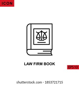 Icon law firm book with scales. Outline, line, lineal or linear vector icon symbol sign collection for mobile concept and web apps design.