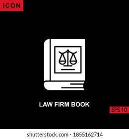 Icon law firm book with scales. Filled, glyph or flat vector icon symbol sign collection for mobile concept and web apps design.