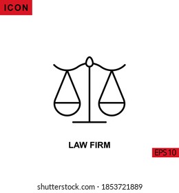 Icon law firm with scales. Outline, line, lineal or linear vector icon symbol sign collection for mobile concept and web apps design.