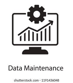 Icon of a lcd having bar chart depicting data maintenance