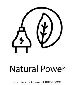 Icon of a leaf connected with a wire depicting natural power