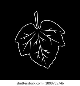 Icon of the leaf. Isolated white outline on black background. Vector illustration. Great for use as an additional design, logos, labels, stickers, banners, cards, print, and more creatives ideas.