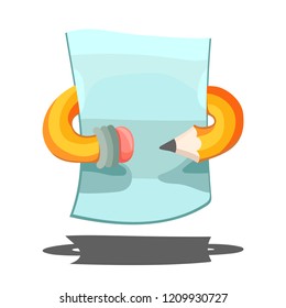 The icon a leaf of a notebook and a yellow pencil flies around