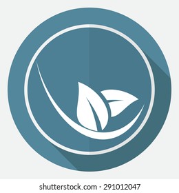 Icon leaf on white circle with a long shadow