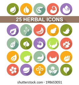 Icon leaf, round flat icons with leaves and flowers on ecology