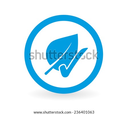 Icon of a leaf with tick-off in blue and white - Abstract vector image easy to change color.