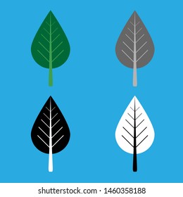Icon leaf from a tree, color gray green black white, four piece