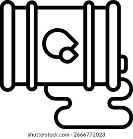 Das Icon eines Lecks in einem Rohr, das eine Flüssigkeitspille verursacht, um die negativen Auswirkungen der industriellen Aktivität darzustellen, ist ein Symbol für Umweltprobleme, die von der Industrie verursacht werden.