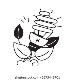 Icon of a leaves connected with a bulb depicting bio electricity