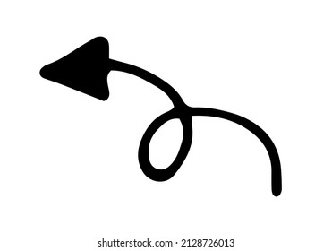 icon left arrow loop. An isolated element hand-drawn in doodle style with a curved oval of black left arrow direction on white for a design template.