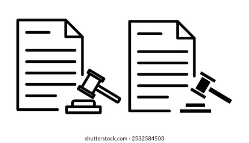 Icon of a legal document and gavel, symbolizing rules, law, or regulations.