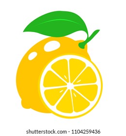 Icon lemon. Fresh lemon fruits and slice. Isolated on white background. Vector illustrations