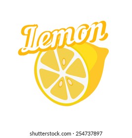 Icon of lemon isolated on white, Vector Illustration, symbol of fruit with caption.