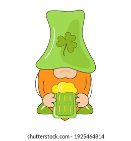 Icon Leprechaun. St. Patrick's Day Irish gnomes with mug beer for good luck. Cartoon gnomes isolated on white background. Vector Illustration
