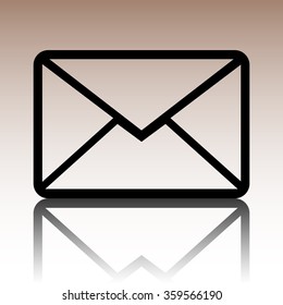 Icon of letter. Black vector illustration with reflection.