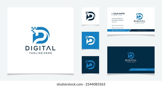 Icon Letter D Digital Tech Pixel Logo Design, Template Vector Business Card