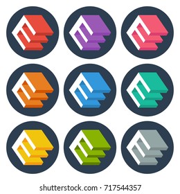 icon letter E with isometric three-dimensional concept
