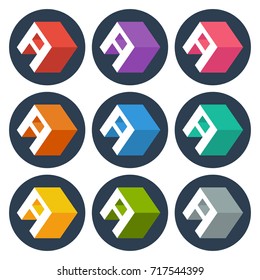 icon letter A with isometric three-dimensional concept