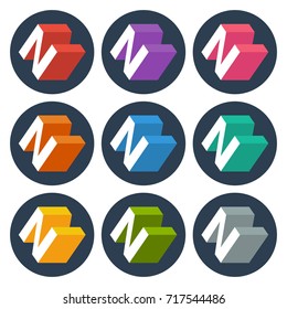 icon letter N with isometric three-dimensional concept