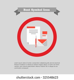 Icon of letter, paper envelope, pen, business cards