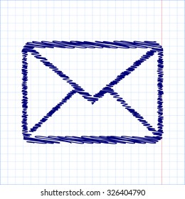 icon of letter. Vector illustration with pen and school paper effect 