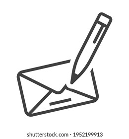 Icon letters and pens with the written address of delivery. A simple image of a letter writing symbol. Isolated vector on pure white background.