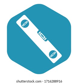 Icon level, spirit level. The measuring instrument is of a rectangular shape defined therein a transparent flask filled with liquid. Architectural construction. Vector illustration isolated.