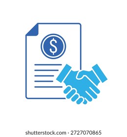 Symbol für eine Verbindlichkeit Handshake Dollar Papier Dokument Vereinbarung Verpflichtung, einzeln auf einem sauberen Hintergrund.