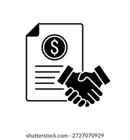 Symbol für eine Verbindlichkeit Handshake Dollar Papier Dokument Vereinbarung Verpflichtung, einzeln auf einem sauberen Hintergrund.